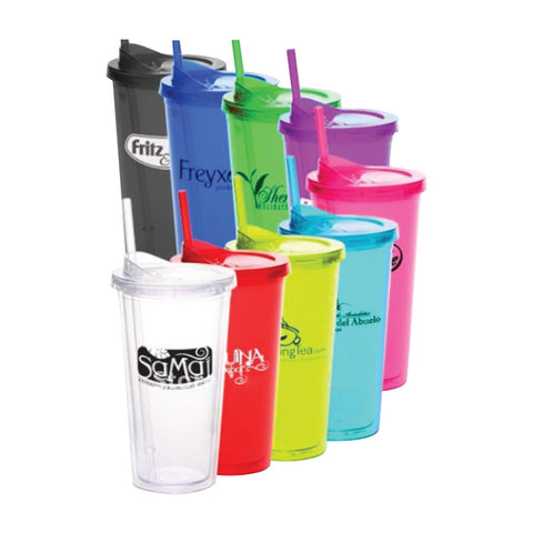 Double Wall Plastic Tumbler with Straw