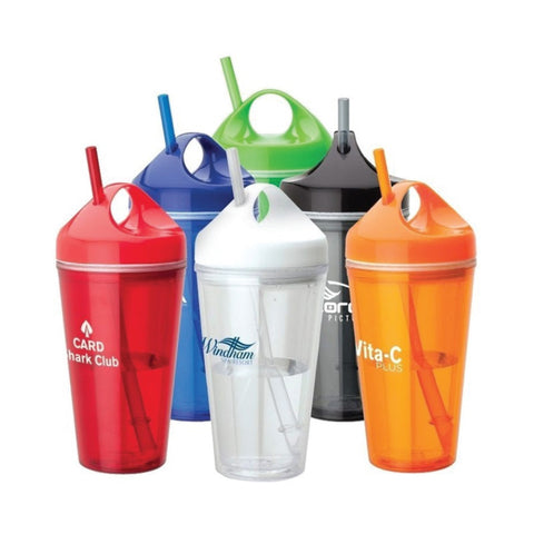 Double Wall Plastic Tumbler with Straw