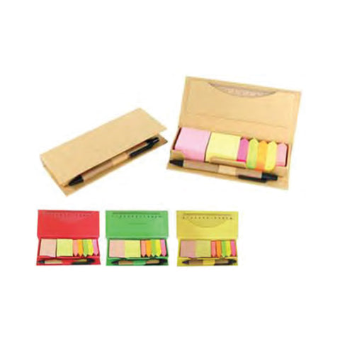Memo Holder with Memo Papers, Neon Stripes, Ruler & Pen